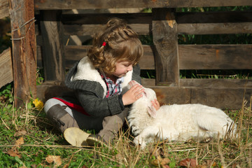 girl with lamb on the farm