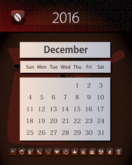 Template business calendar 2016 with design in tea, coffee and chocolate colors, December