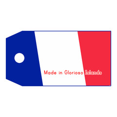 Glorioso Islands flag on price tag with word Made in Glorioso Is