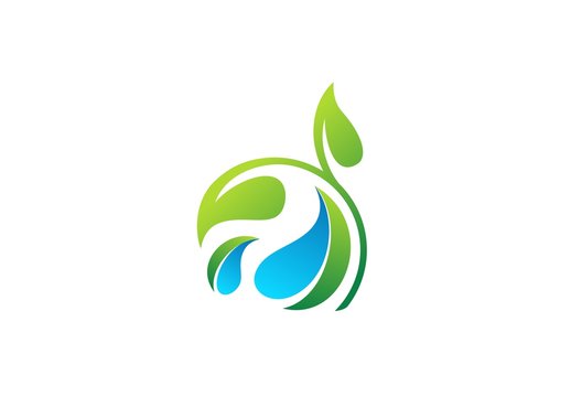 leaf, water, logo, nature, spring, ecology, water drop symbol icon vector design