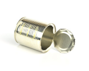 Open an empty tin can on white background