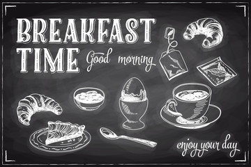 Naklejki  Wektor ręcznie rysowane śniadanie i gałąź tło na tablicy.