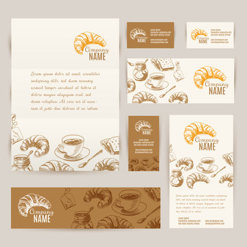 Vector hand drawn breakfast and branch backgrounds set.