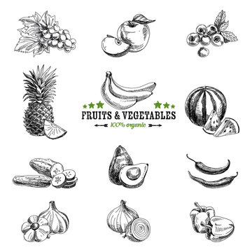 Vector set of fruit and vegetables.