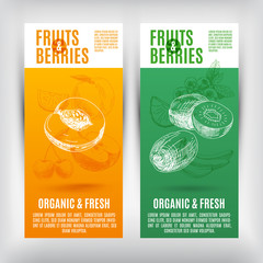 Vector banners set  with hand drawn fruits .Fruits illustration.
