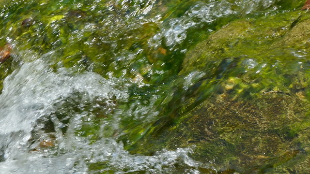 Closeup of running, churning water in mountain stream