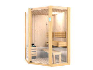 3D render sauna room isolated on white background