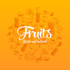 Hand drawn vector illustration with fruits and berries. 