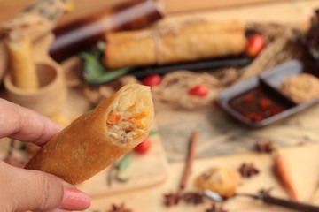 Fried spring rolls traditional for appetizer food.