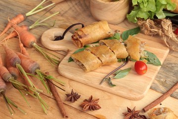 Obraz na płótnie Canvas Fried spring rolls traditional for appetizer food.