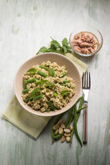 cold rice salad with tuna greenbeans almond and mint