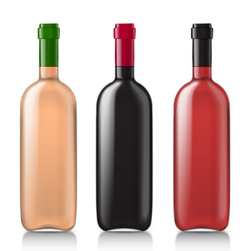 Set realistic glass bottles for wine
