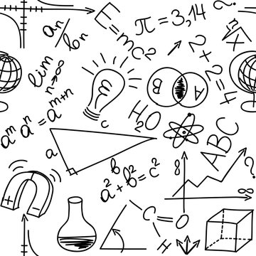 Mathematical and physical equations and formulas, seamless backg
