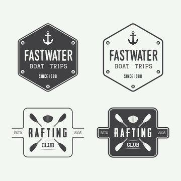 Set of vintage rafting logo, labels and badges.