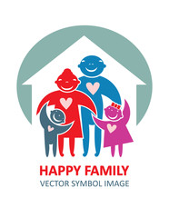 Happy family under home. Symbol image.