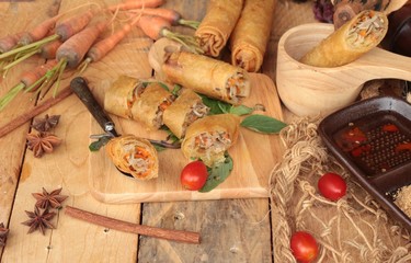 Fried spring rolls traditional for appetizer food.