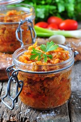 ratatouille of zucchini, onions, carrots and tomatoes with garlic and dill (squash caviar)