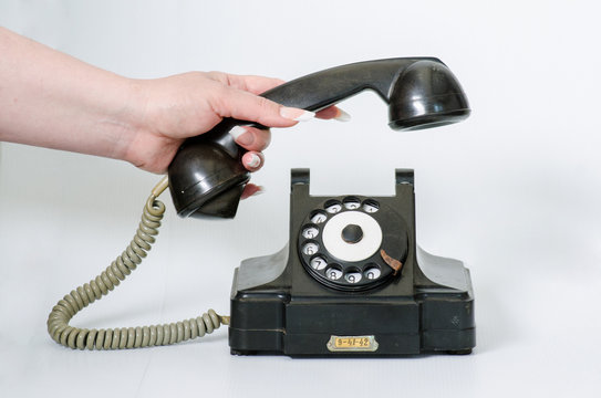 old black vintage phone isolated 