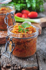 ratatouille of organic zucchini, onions, carrots and tomatoes with garlic and dill (squash caviar)