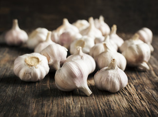 Fresh Garlic on the Wooden Table