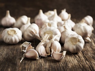 Fresh Garlic on the Wooden Table. Selective focus