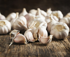Fresh Garlic on the Wooden Table