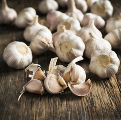 Fresh Garlic on the Wooden Table