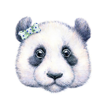 Panda on white background. Watercolor drawing. Children's illustration. Handwork