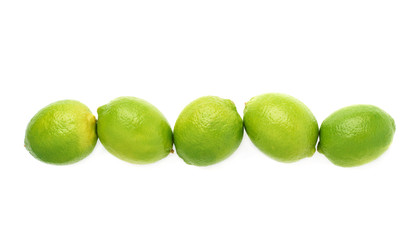 Five limes fruits composition isolated over the white background
