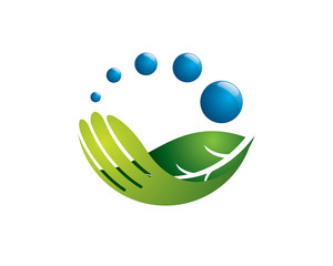 eco water liquid resources	 with palm hand from leaves