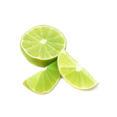 Served lime fruit composition isolated over the white background