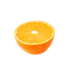 Ripe orange cut in half isolated over the white background
