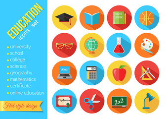 Set of flat school and education icons set. 