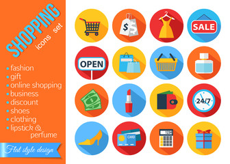 Set of flat shopping icons. 