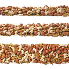 Line made of nuts and seeds isolated