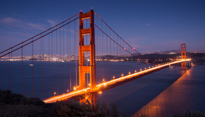 Fototapeta na wymiar Golden Gate Bridge and San Francisco Skyline. Battery Spencer, Sausalito, California, USA.