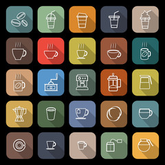 Coffee line flat icons with long shadow