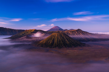 Mount Bromo with beautiful light in the morning prior sunrise wi