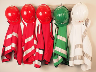 Wall hanger with vest and helmets for a emergency warden team, Melbourne 2015 - 88721927