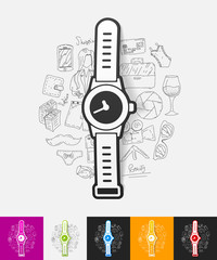 watch paper sticker with hand drawn elements