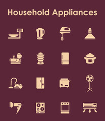 Set of household appliances simple icons