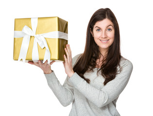 Young woman hold with gift box