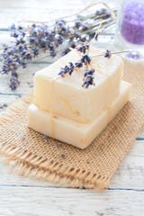 Handmade soap with lavender flowers