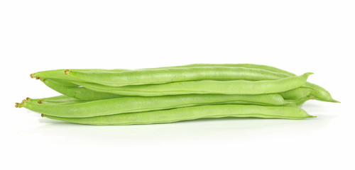 Pile of green french beans in isolated white background