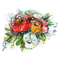 bouquet of multicolour roses on a white background/ boutonniere/ watercolor painting
