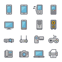 Technology and Devices Icon Bold Stroke with Color on White Background. Vector Illustration
