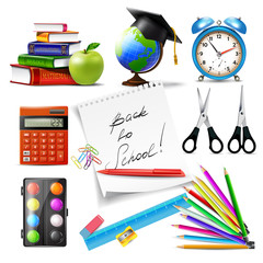 Back to school. Set of school icons isolated on white background.