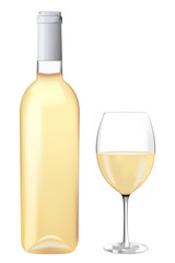 Bottle of white wine with a glass