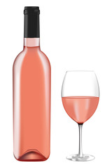 Bottle of rose wine with a glass