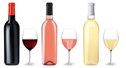 Bottles of wine - red, white and rose